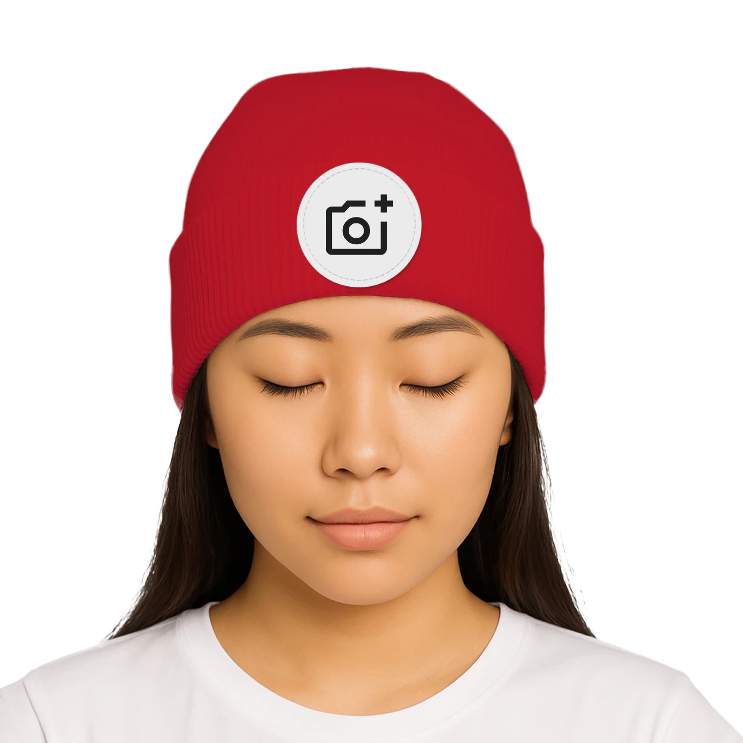 Knit Beanie Hat - Circle Patch