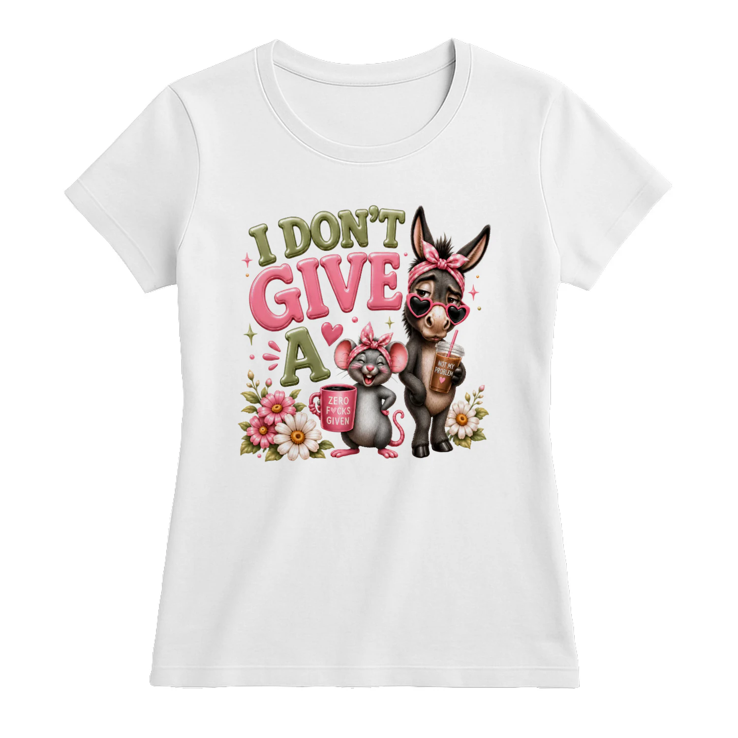 I Don’t Give a Funny T-Shirt, Sassy Donkey Shirt, Sarcastic Animal Graphic Tee, Zero Fucks Given