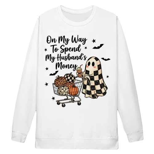 Funny Halloween Ghost T-Shirt, On My Way to Spend My Husband's Money