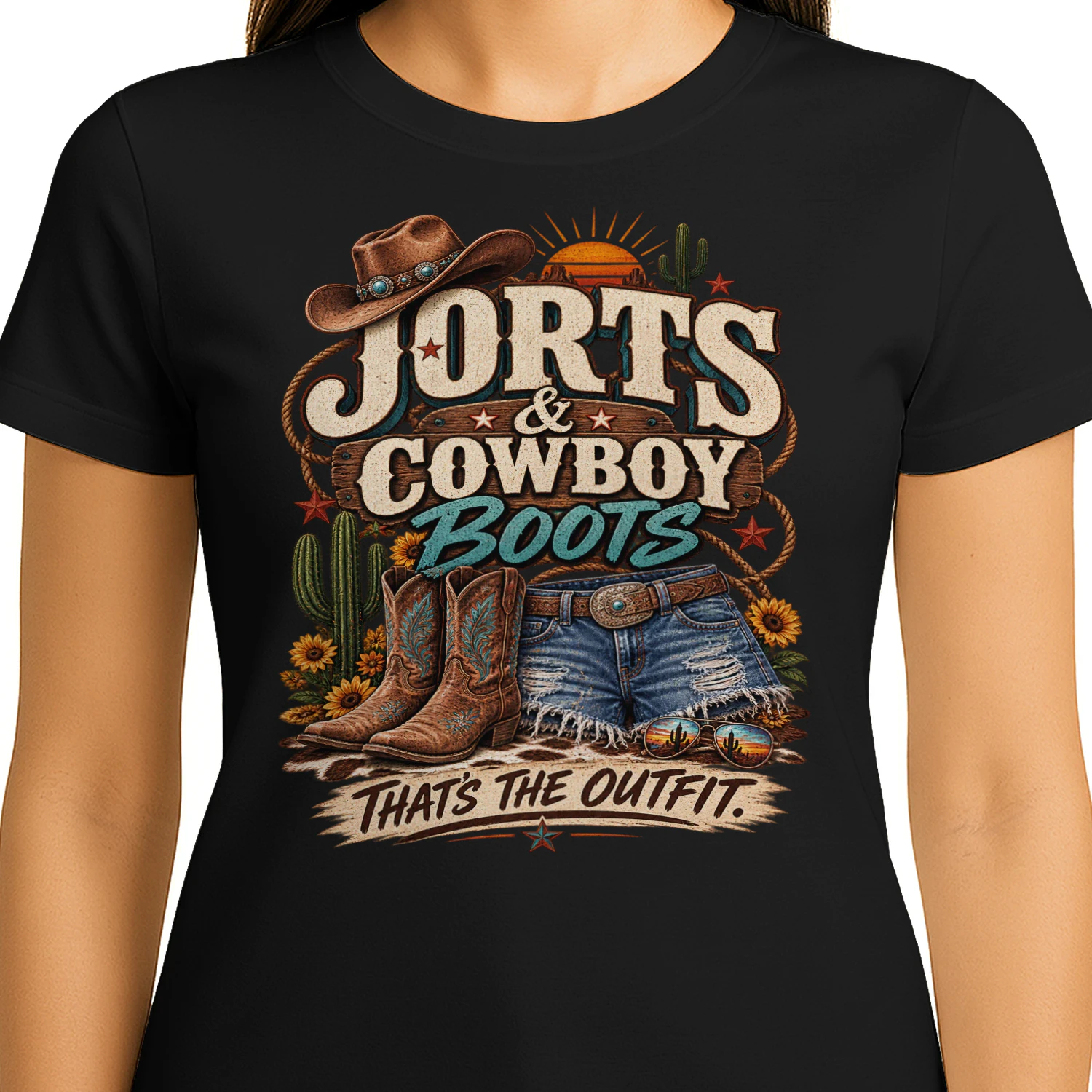 Jorts & Cowboy Boots Shirt 🤠 | Western Cowgirl Graphic Tee