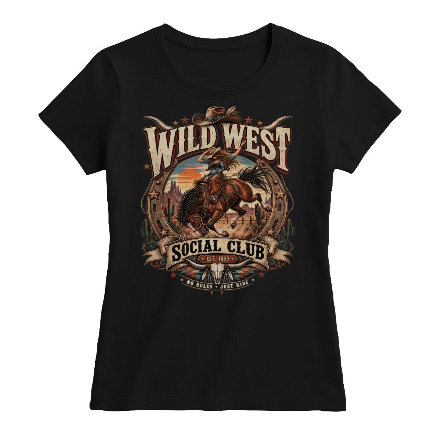 Wild West Social Club Cowgirl T-Shirt – Funny Western Country Girl Ranch Graphic Tee