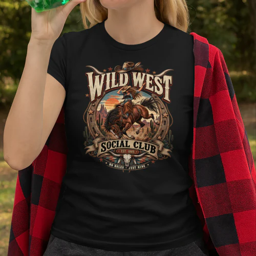 Wild West Social Club Cowgirl T-Shirt – Funny Western Country Girl Ranch Graphic Tee