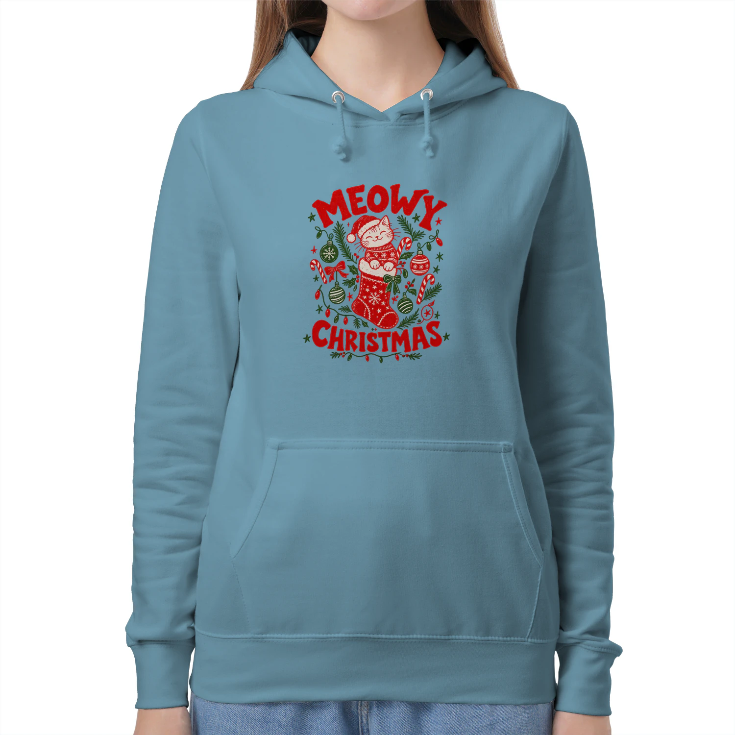 Meowy Christmas Cat Shirt, Funny Christmas Cat T-Shirt, Cute Cat Lover Holiday Gift