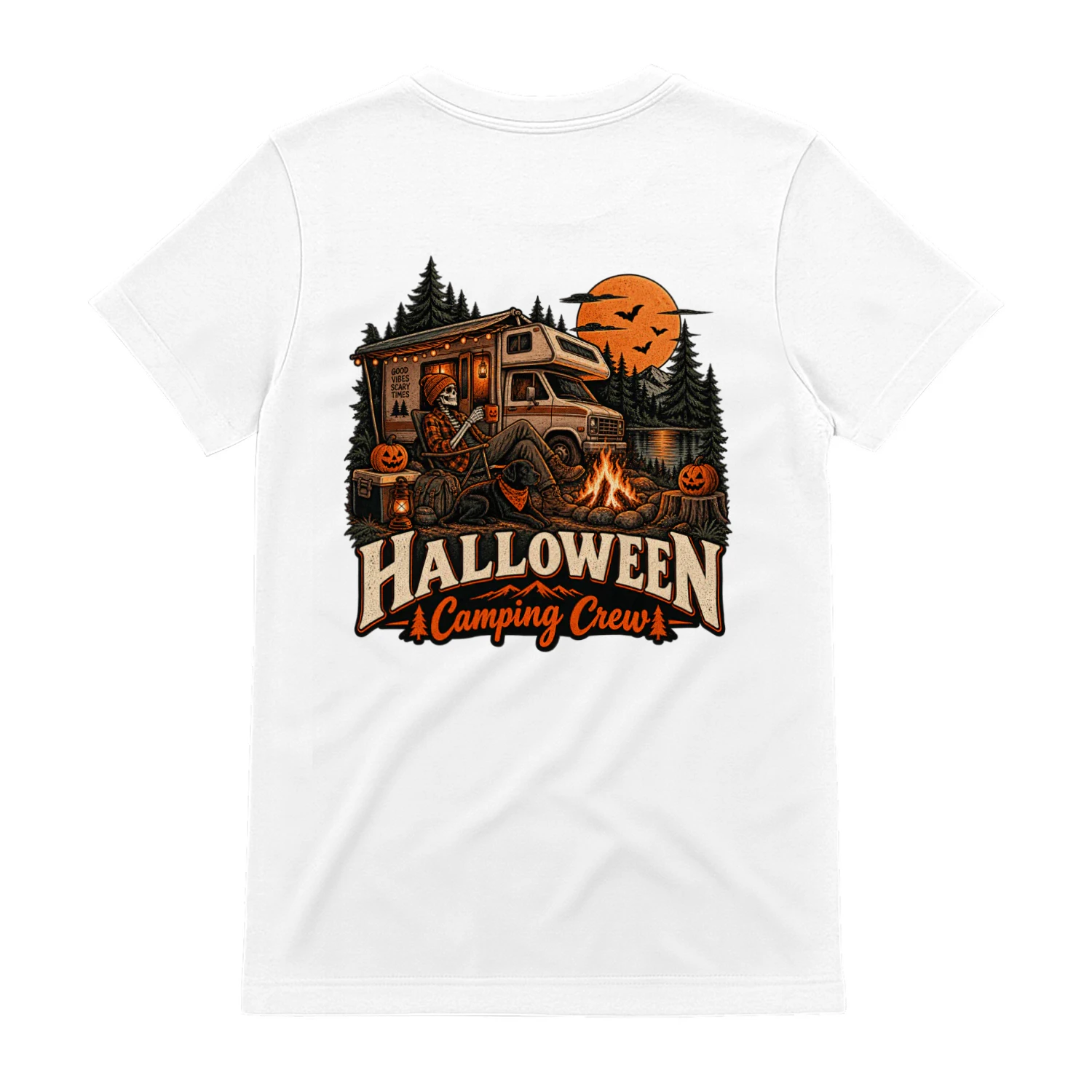 Halloween Camping Crew Skeleton Campfire T-Shirt – Spooky Fall Camping Design