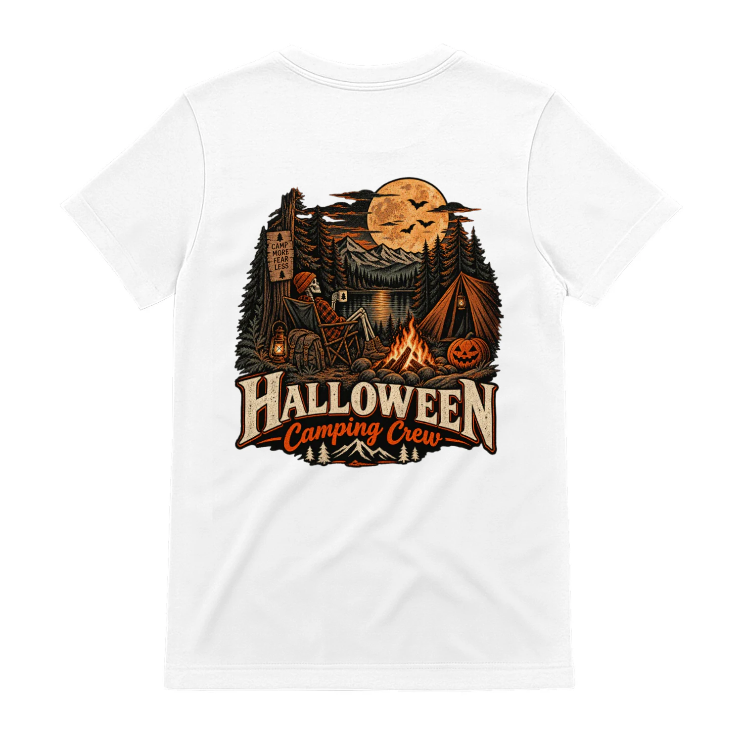 Halloween Camping Crew Skeleton Campfire T-Shirt – Spooky Fall Camping Design