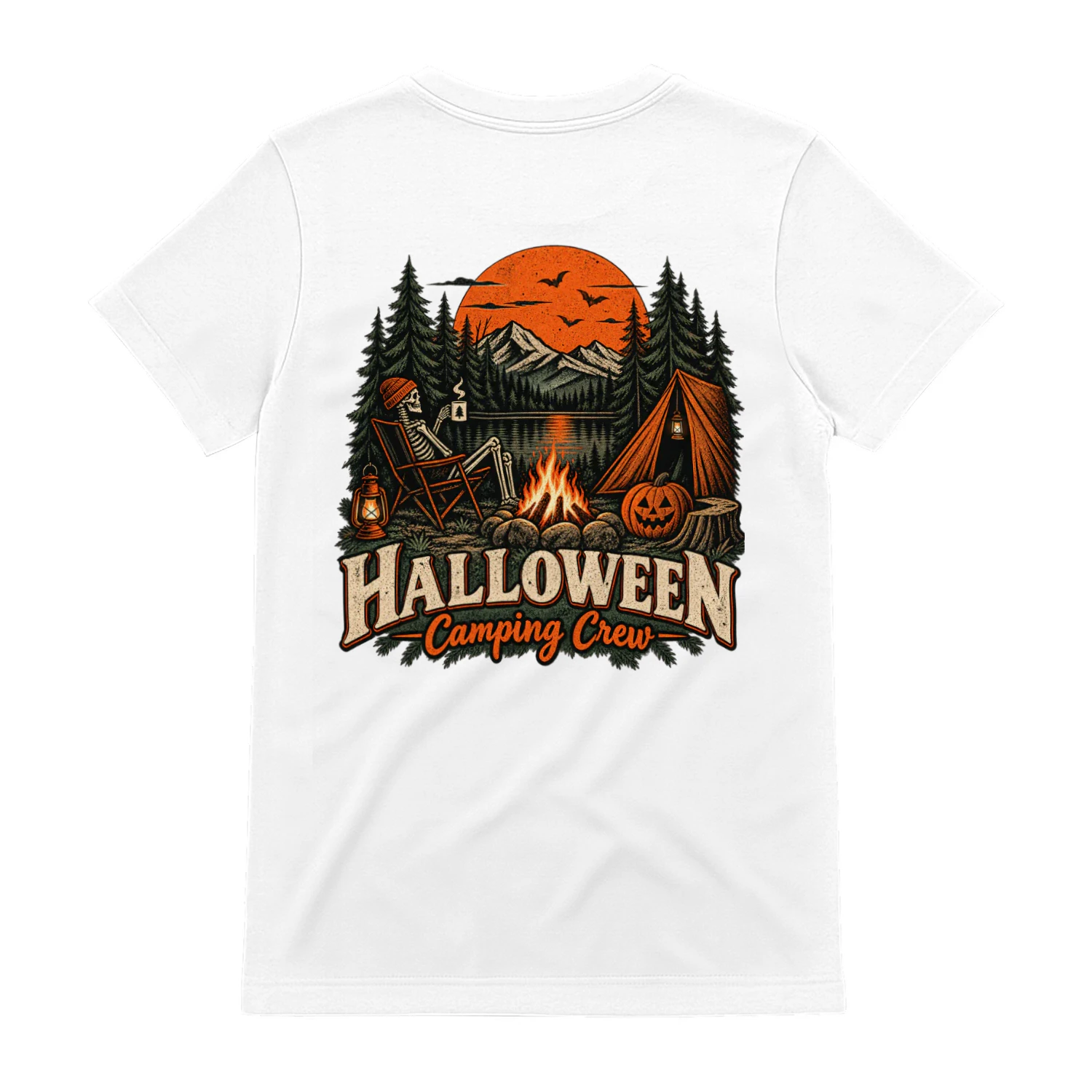 Halloween Camping Crew Skeleton Campfire T-Shirt – Spooky Fall Camping Design