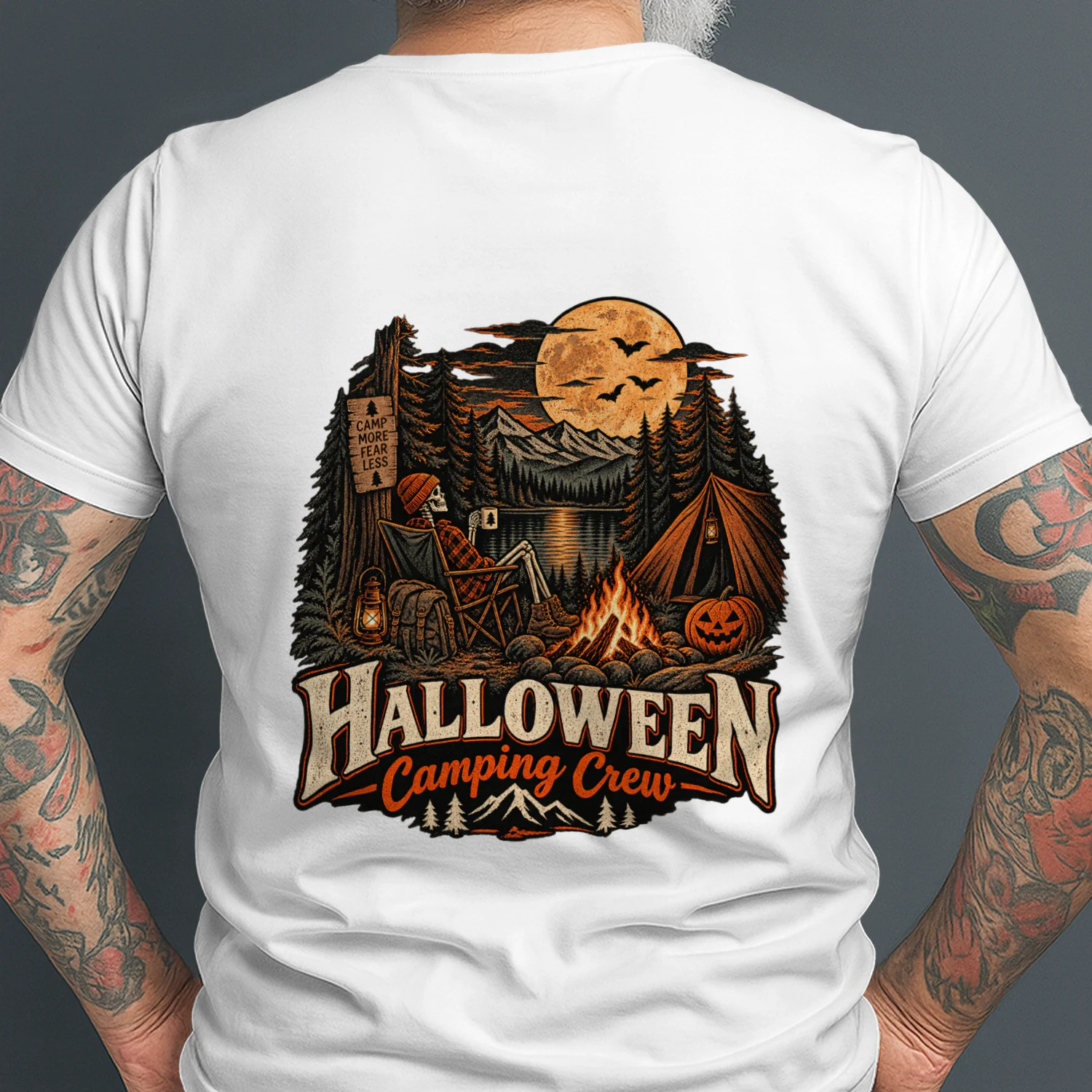 Halloween Camping Crew Skeleton Campfire T-Shirt – Spooky Fall Camping Design