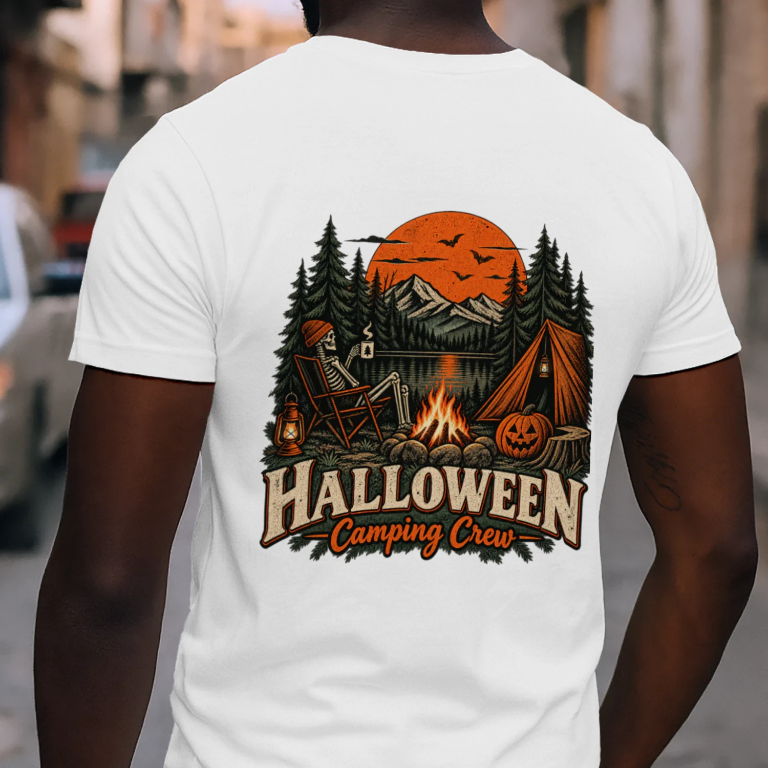 Halloween Camping Crew Skeleton Campfire T-Shirt – Spooky Fall Camping Design