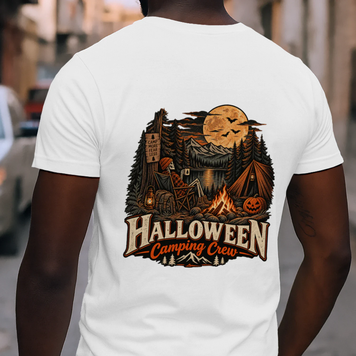 Halloween Camping Crew Skeleton Campfire T-Shirt – Spooky Fall Camping Design