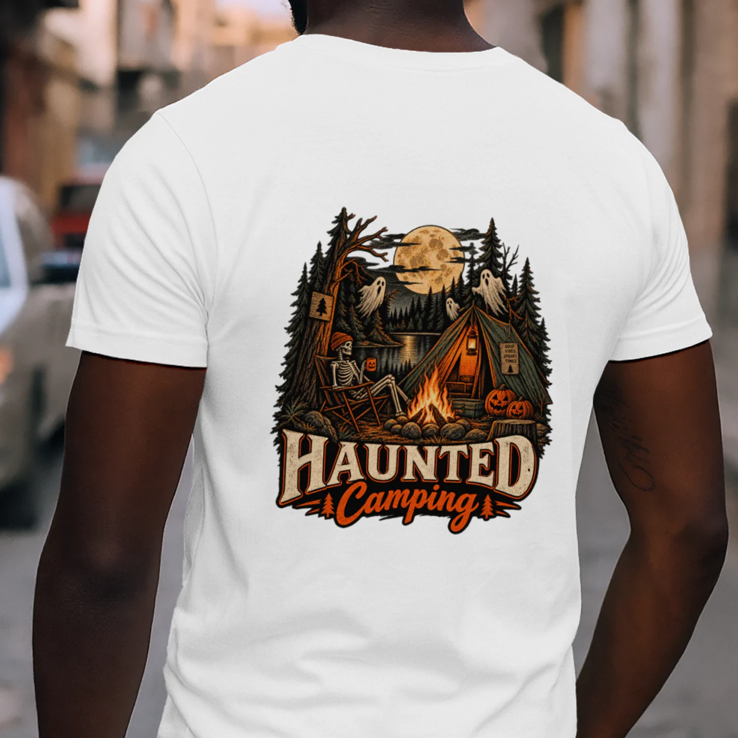 Halloween Camping Crew Skeleton Campfire T-Shirt – Spooky Fall Camping Design