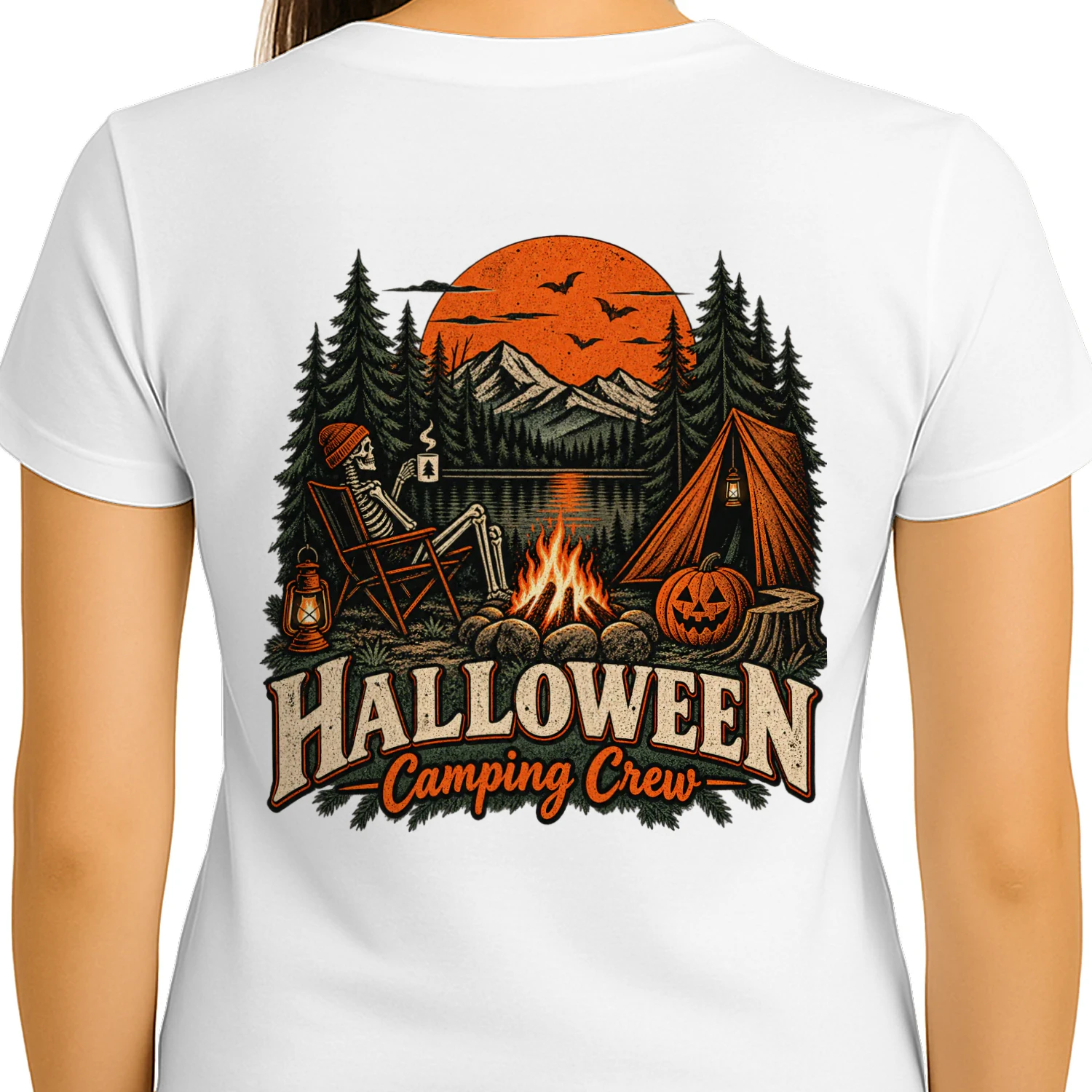 Halloween Camping Crew Skeleton Campfire T-Shirt – Spooky Fall Camping Design