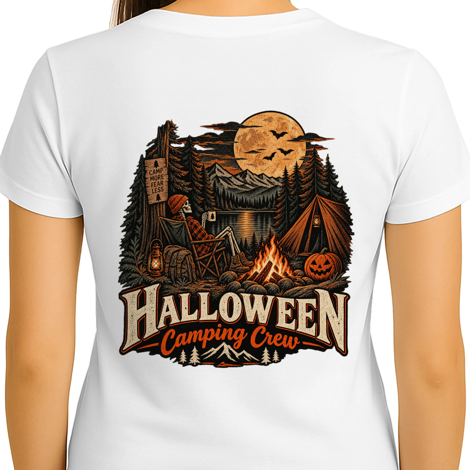 Halloween Camping Crew Skeleton Campfire T-Shirt – Spooky Fall Camping Design