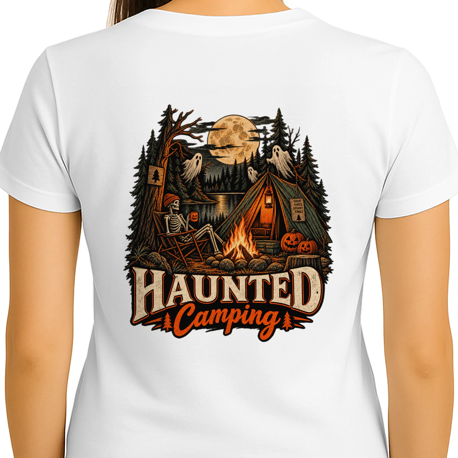 Halloween Camping Crew Skeleton Campfire T-Shirt – Spooky Fall Camping Design