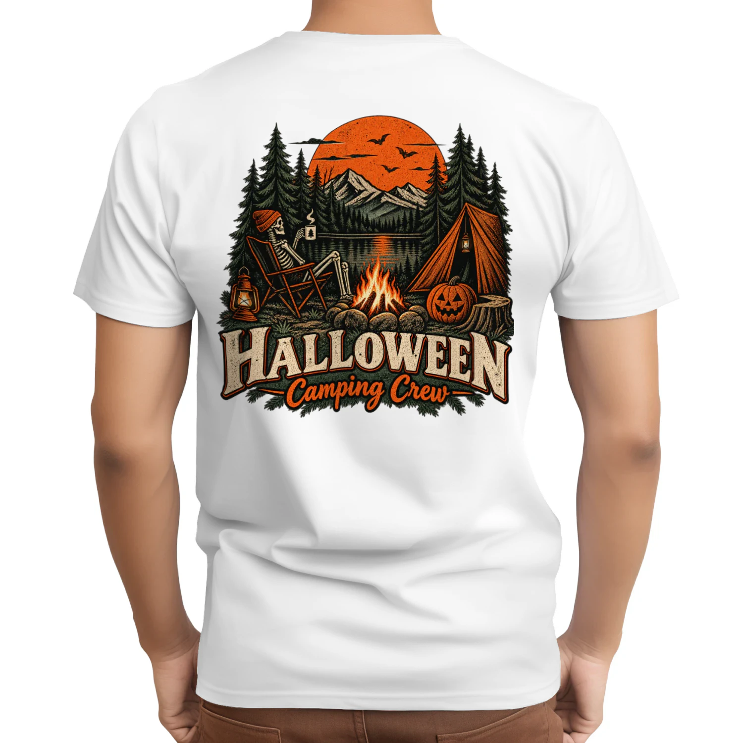 Halloween Camping Crew Skeleton Campfire T-Shirt – Spooky Fall Camping Design