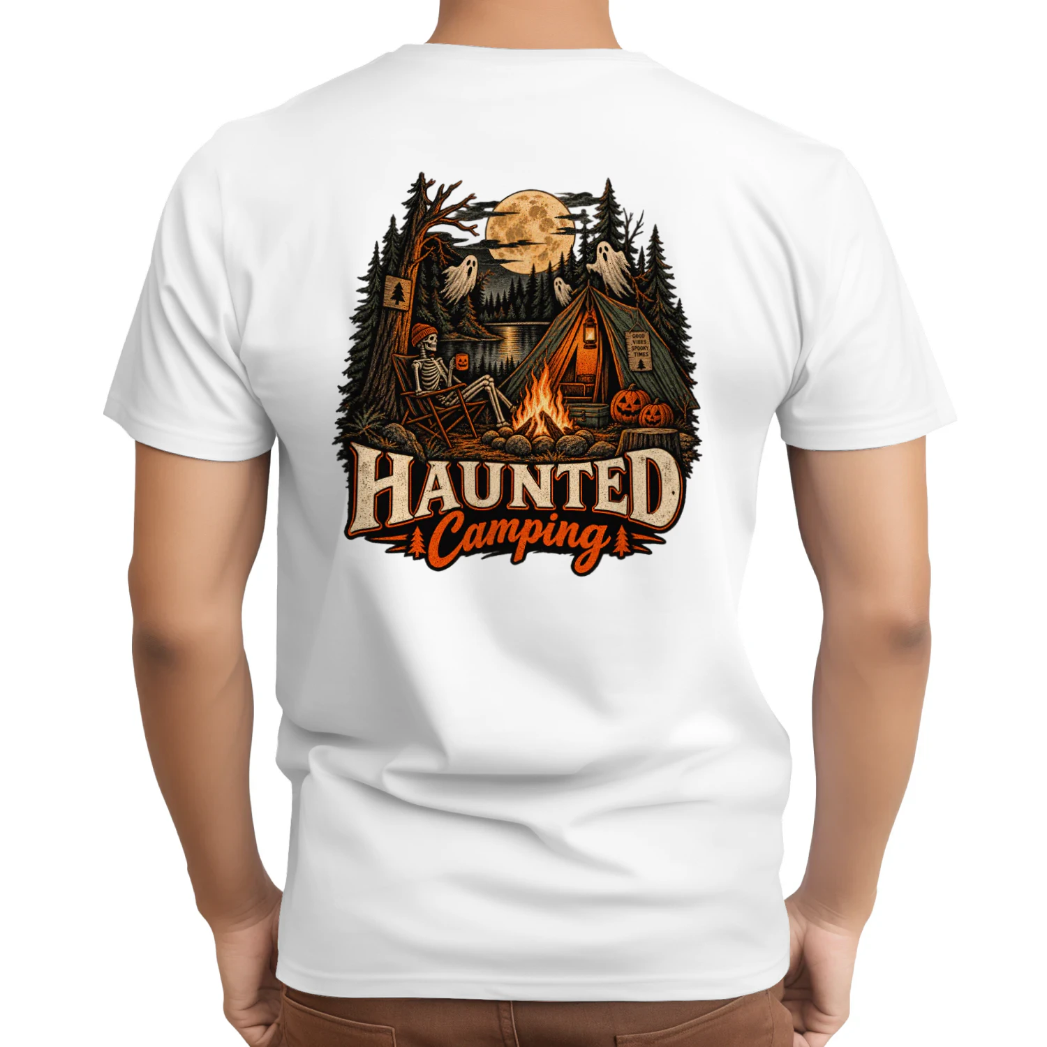 Halloween Camping Crew Skeleton Campfire T-Shirt – Spooky Fall Camping Design