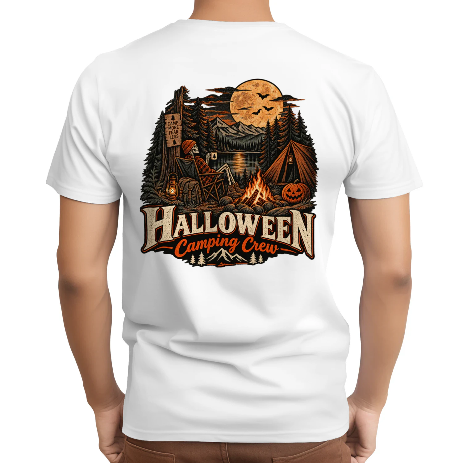 Halloween Camping Crew Skeleton Campfire T-Shirt – Spooky Fall Camping Design