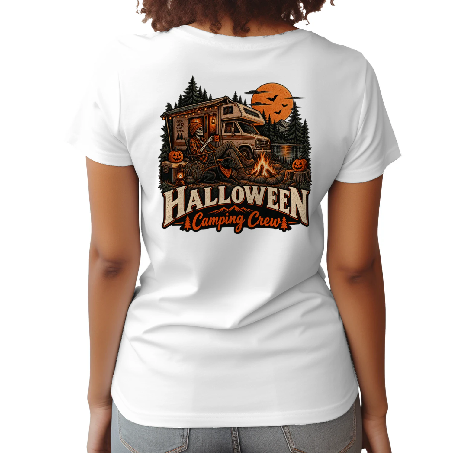 Halloween Camping Crew Skeleton Campfire T-Shirt – Spooky Fall Camping Design