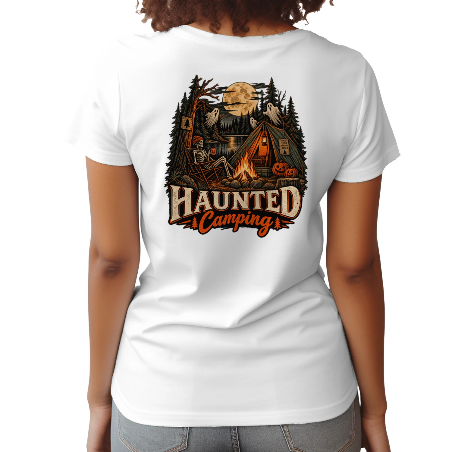 Halloween Camping Crew Skeleton Campfire T-Shirt – Spooky Fall Camping Design