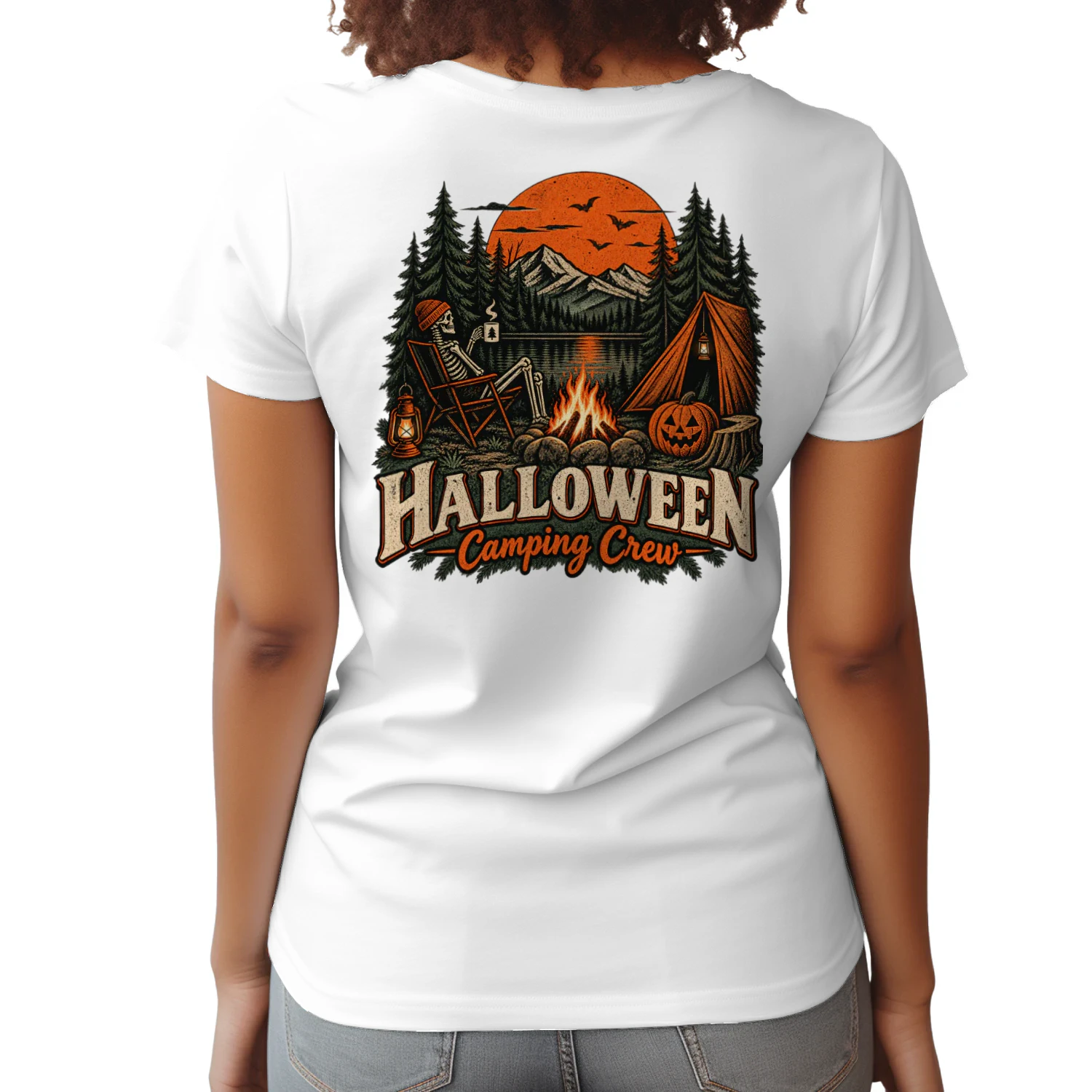 Halloween Camping Crew Skeleton Campfire T-Shirt – Spooky Fall Camping Design