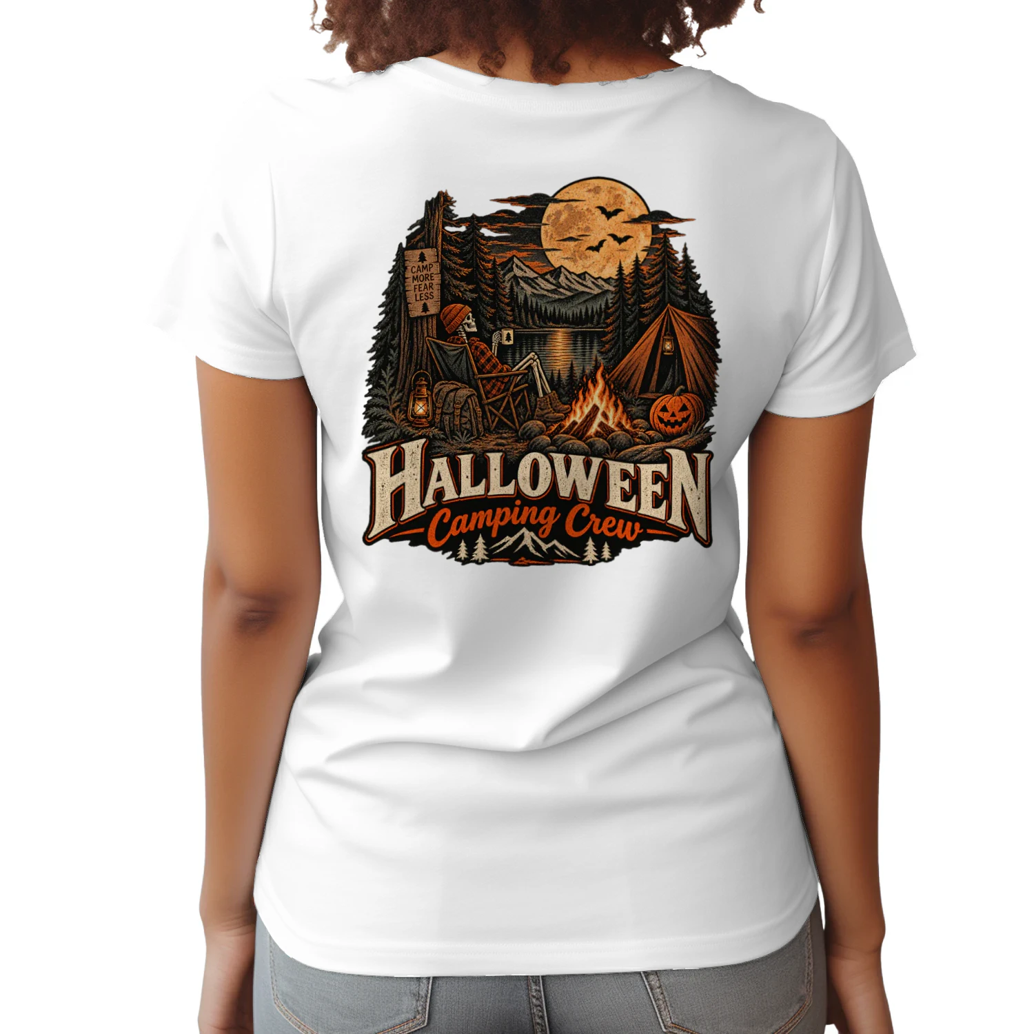Halloween Camping Crew Skeleton Campfire T-Shirt – Spooky Fall Camping Design