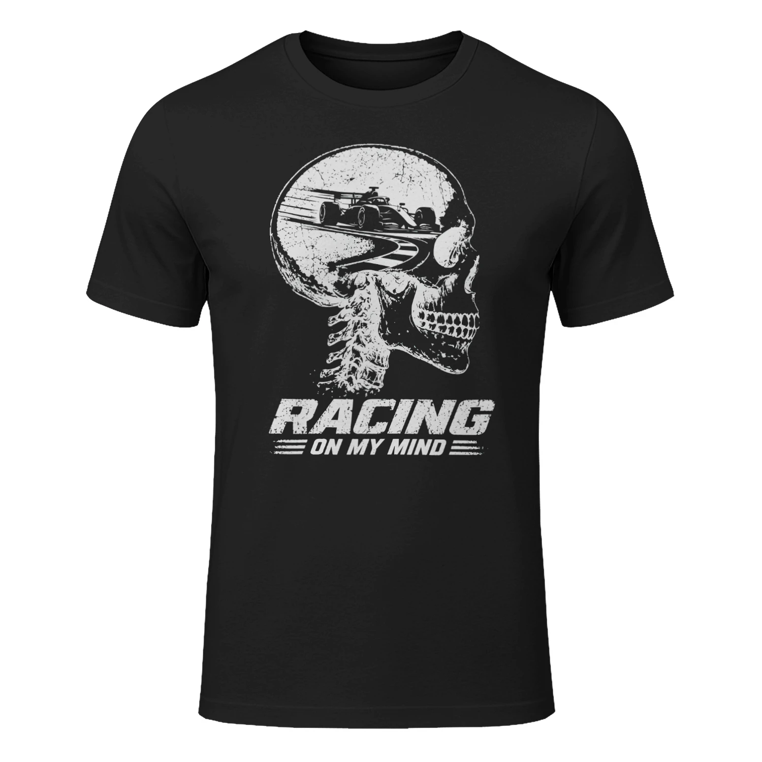 Racing On My Mind T-Shirt Motorsport Skull Graphic Tee, Open Wheel Racing Fan Shirt, Race Weekend Gift for Racing Lovers