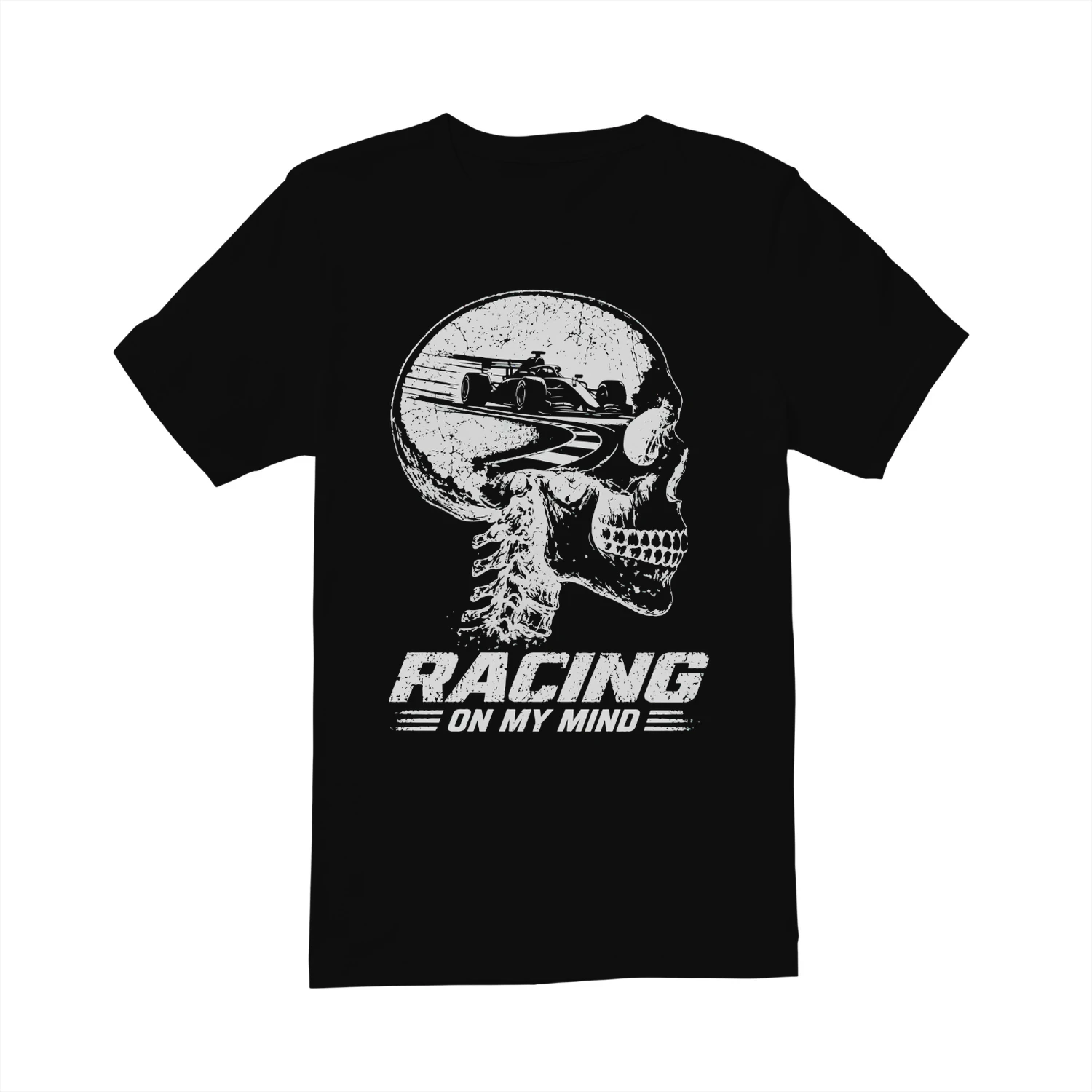 Racing On My Mind T-Shirt Motorsport Skull Graphic Tee, Open Wheel Racing Fan Shirt, Race Weekend Gift for Racing Lovers
