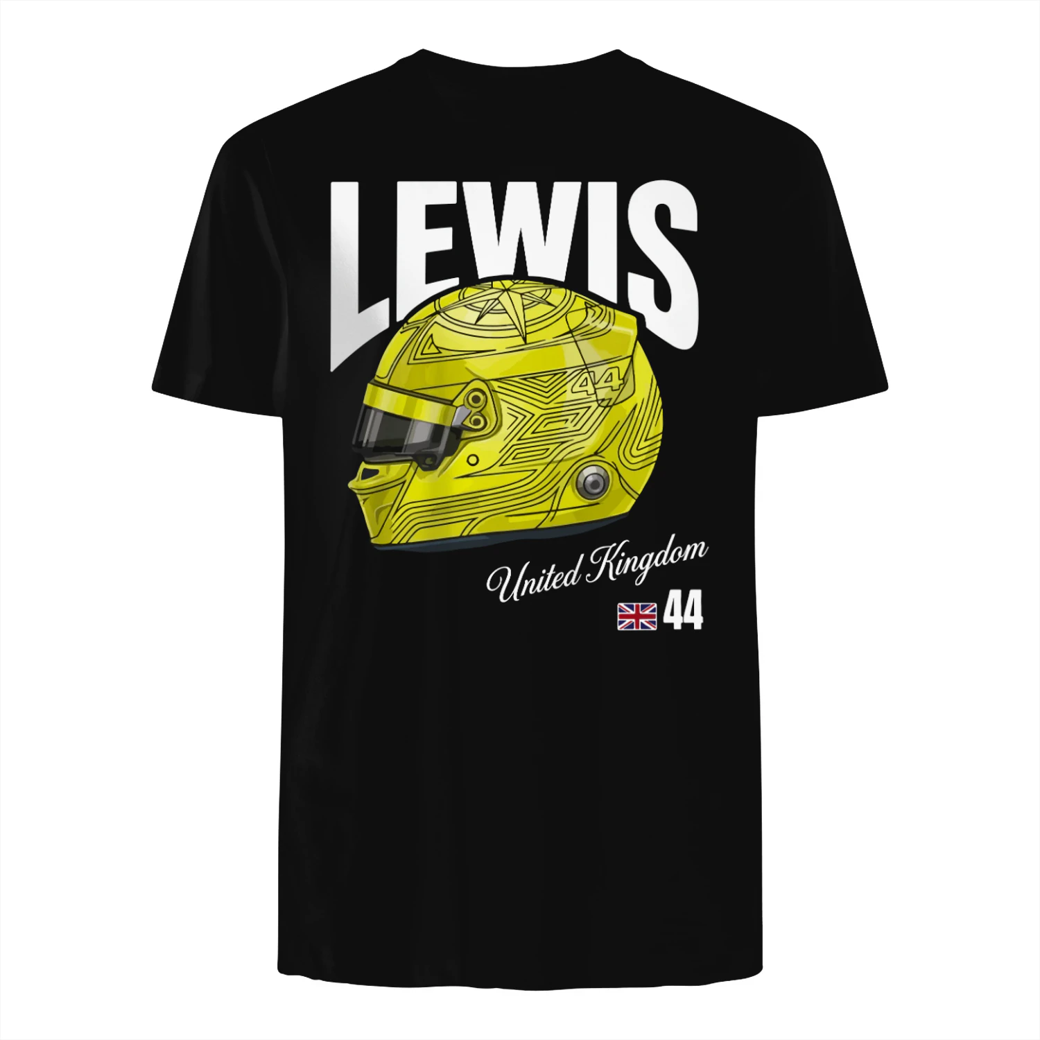 Lewis 44 Racing Helmet Tee shirt British Motorsport Fan Shirt Yellow Racing Helmet tee