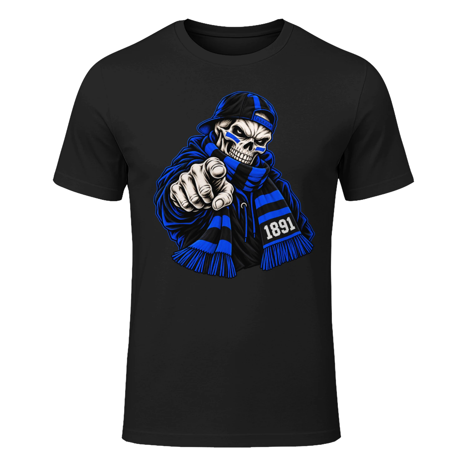 Blauw-Zwart Skeleton Supporter T-Shirt Football Fan Shirt 1891