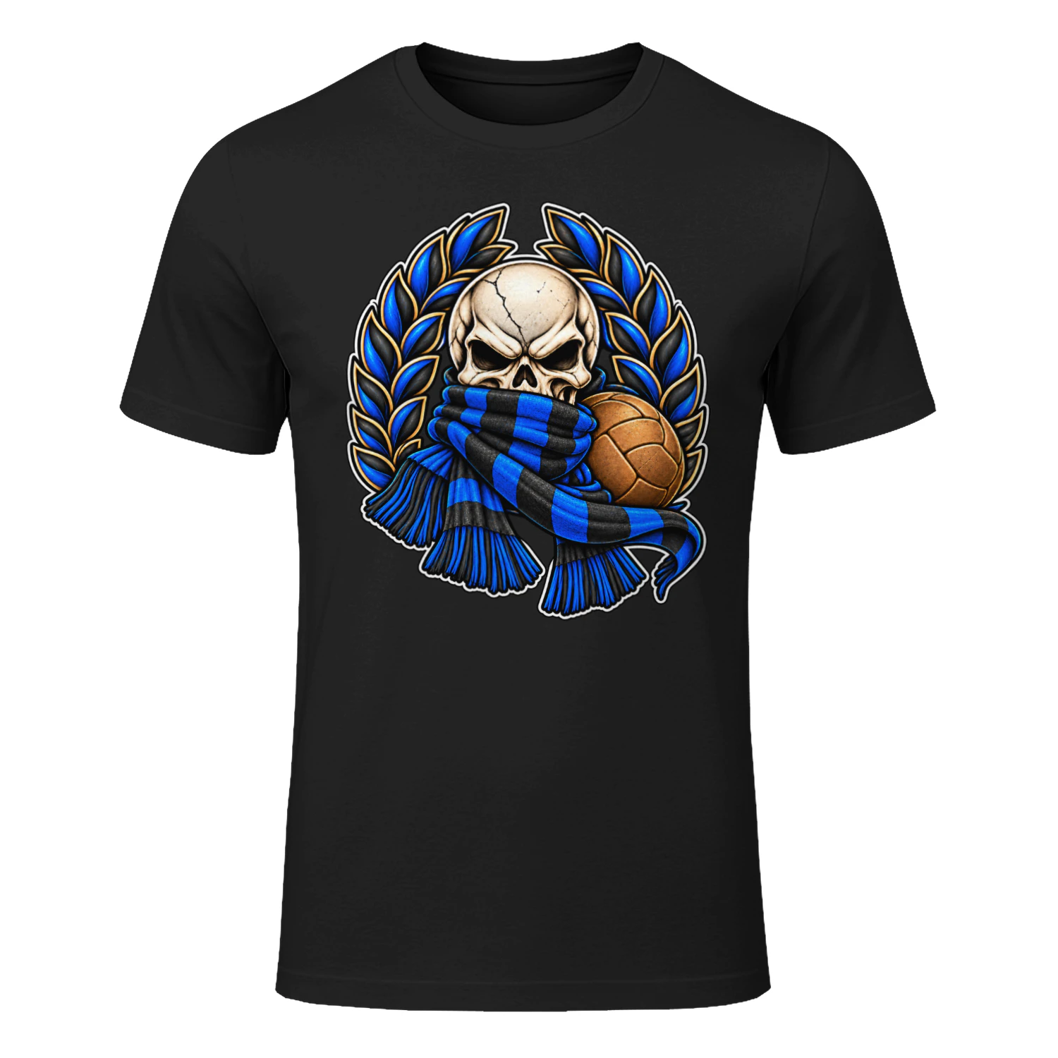 Blauw-Zwart Skull Supporter T-Shirt Football Fan Shirt