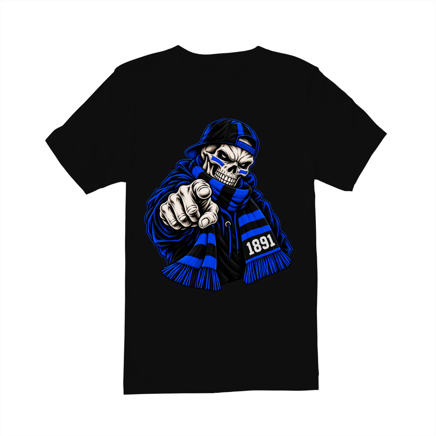 Blauw-Zwart Skeleton Supporter T-Shirt Football Fan Shirt 1891