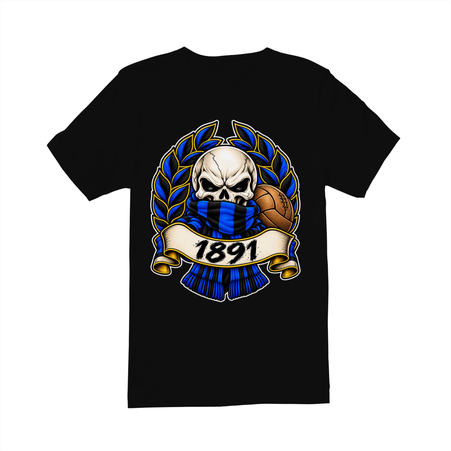 Blauw-Zwart 1891 Skull Supporter T-Shirt Football Fan Shirt