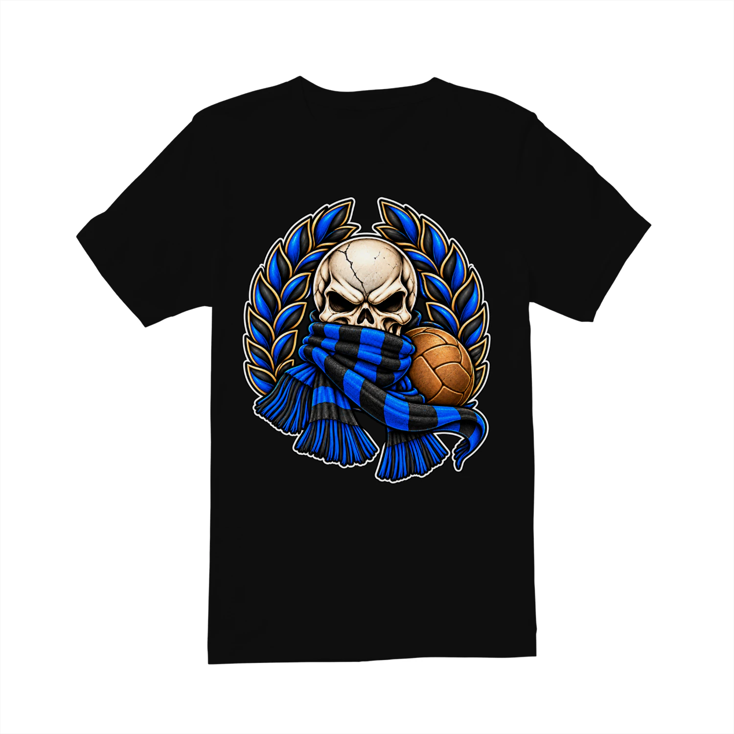 Blauw-Zwart Skull Supporter T-Shirt Football Fan Shirt