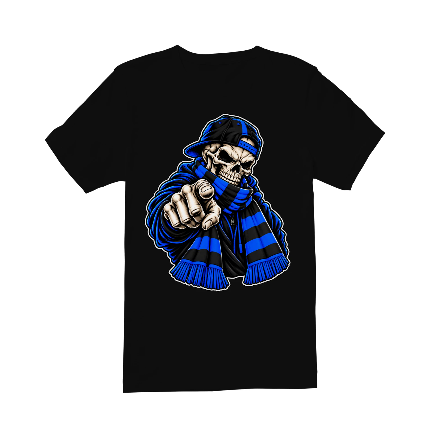 Blue Black Skull Supporter T-Shirt – Football Fan Graphic Tee