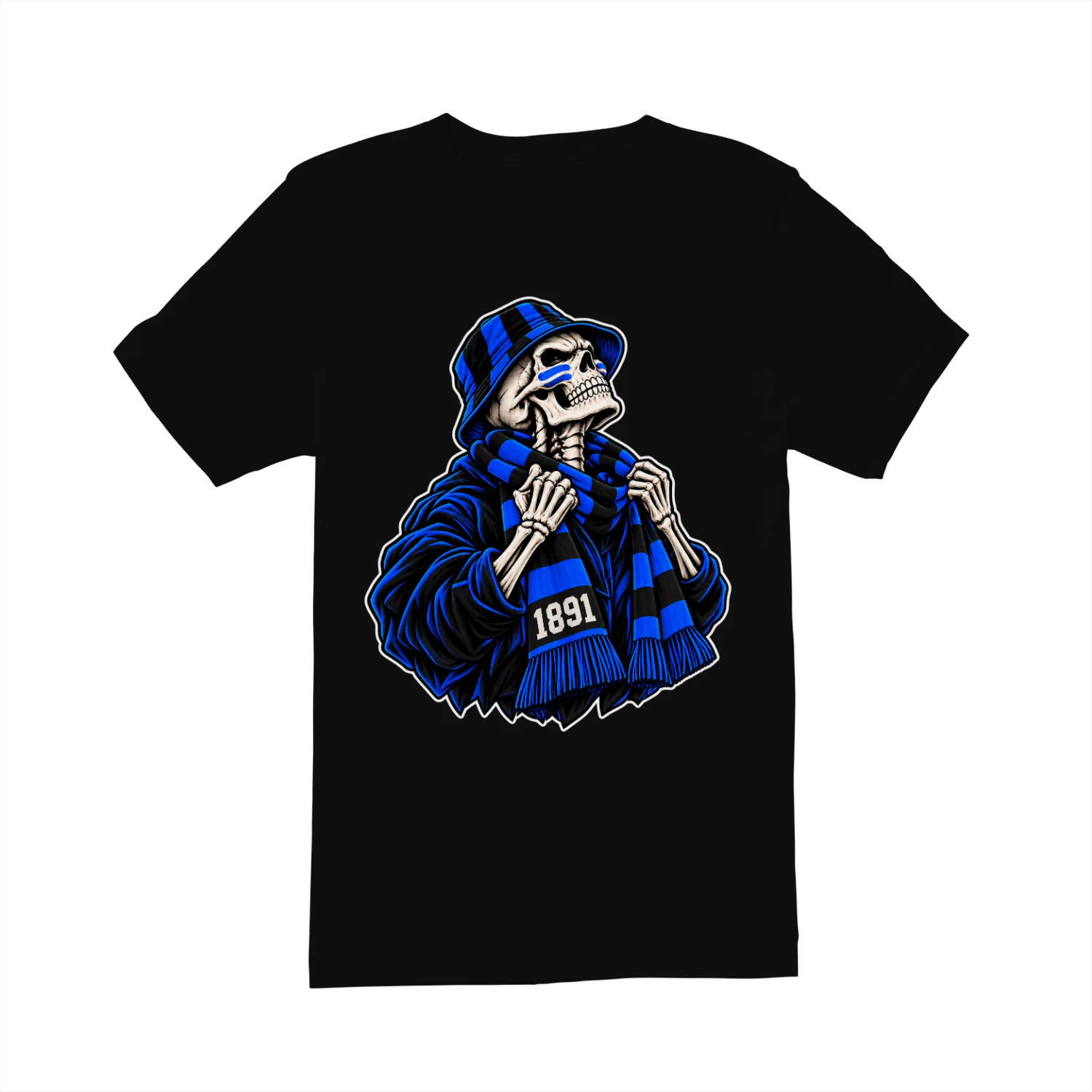 Blauw-Zwart Skeleton Supporter T-Shirt 1891 Football Fan Shirt