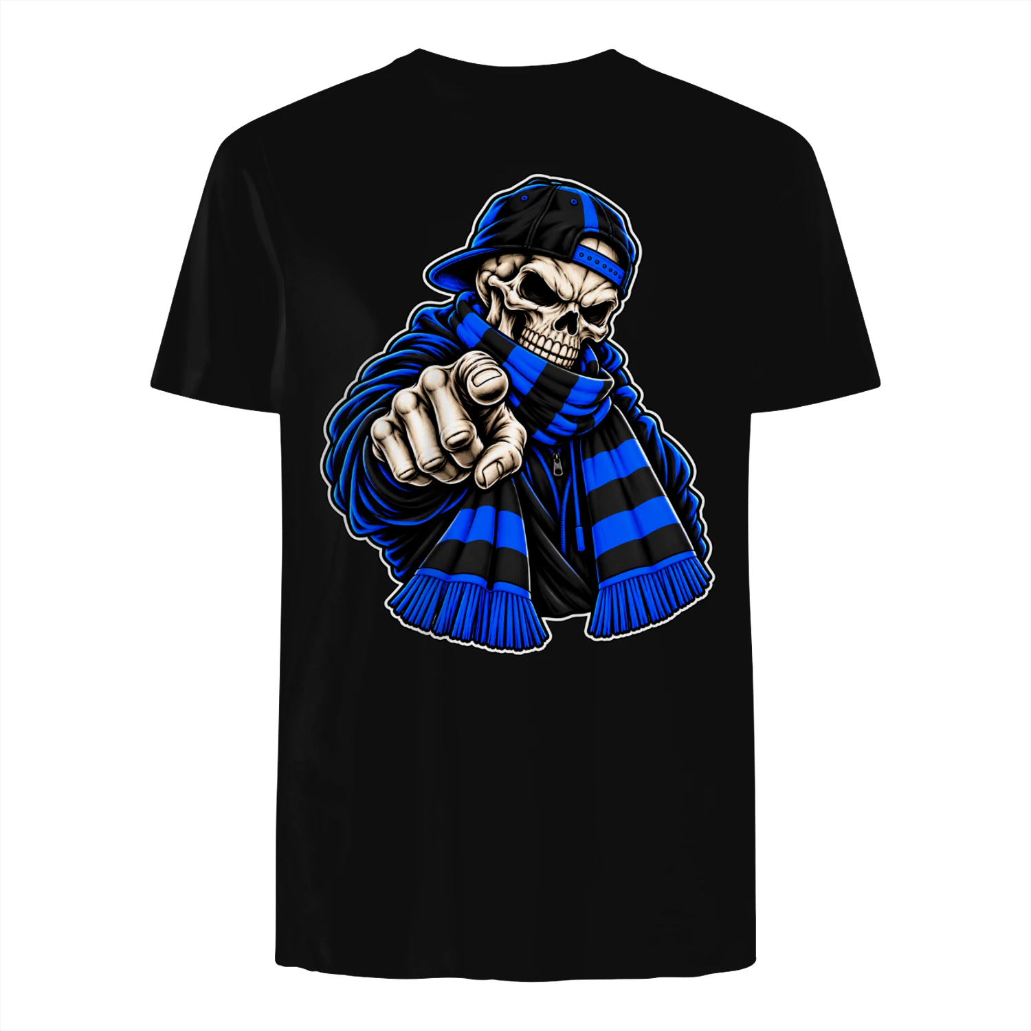 Blue Black Skull Supporter T-Shirt – Football Fan Graphic Tee