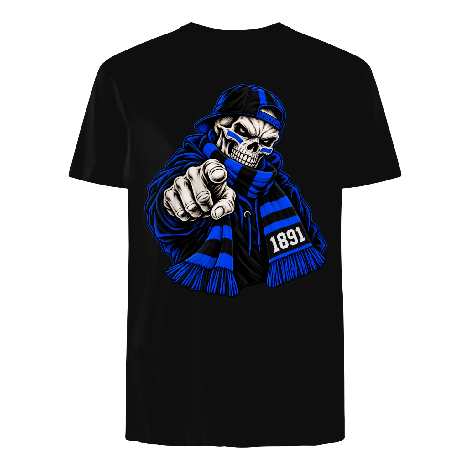 Blauw-Zwart Skeleton Supporter T-Shirt Football Fan Shirt 1891