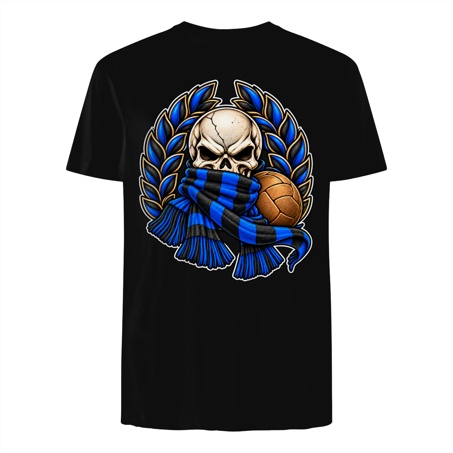 Blauw-Zwart Skull Supporter T-Shirt Football Fan Shirt