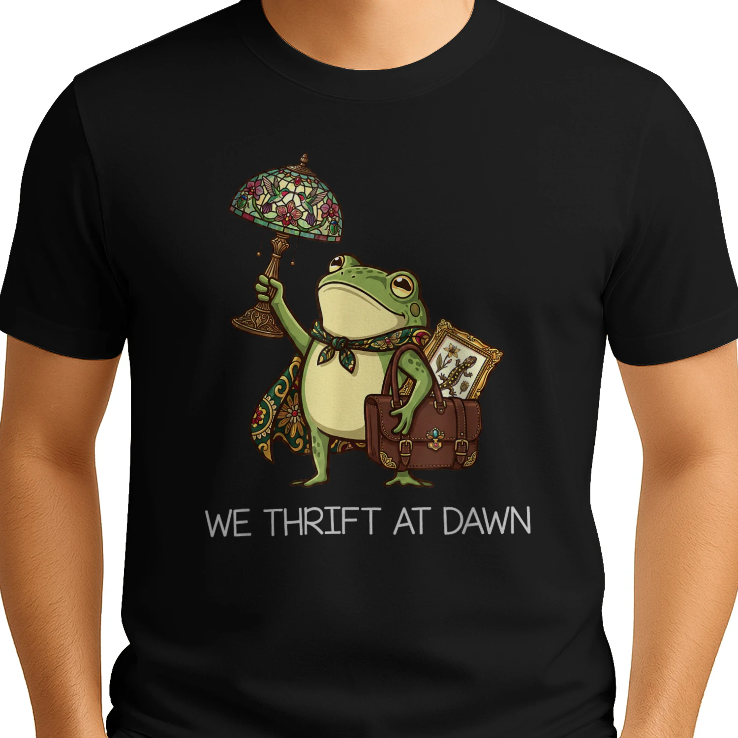 We Thrift At Dawn Vintage Funny Frog Thrifting Meme T-Shirt