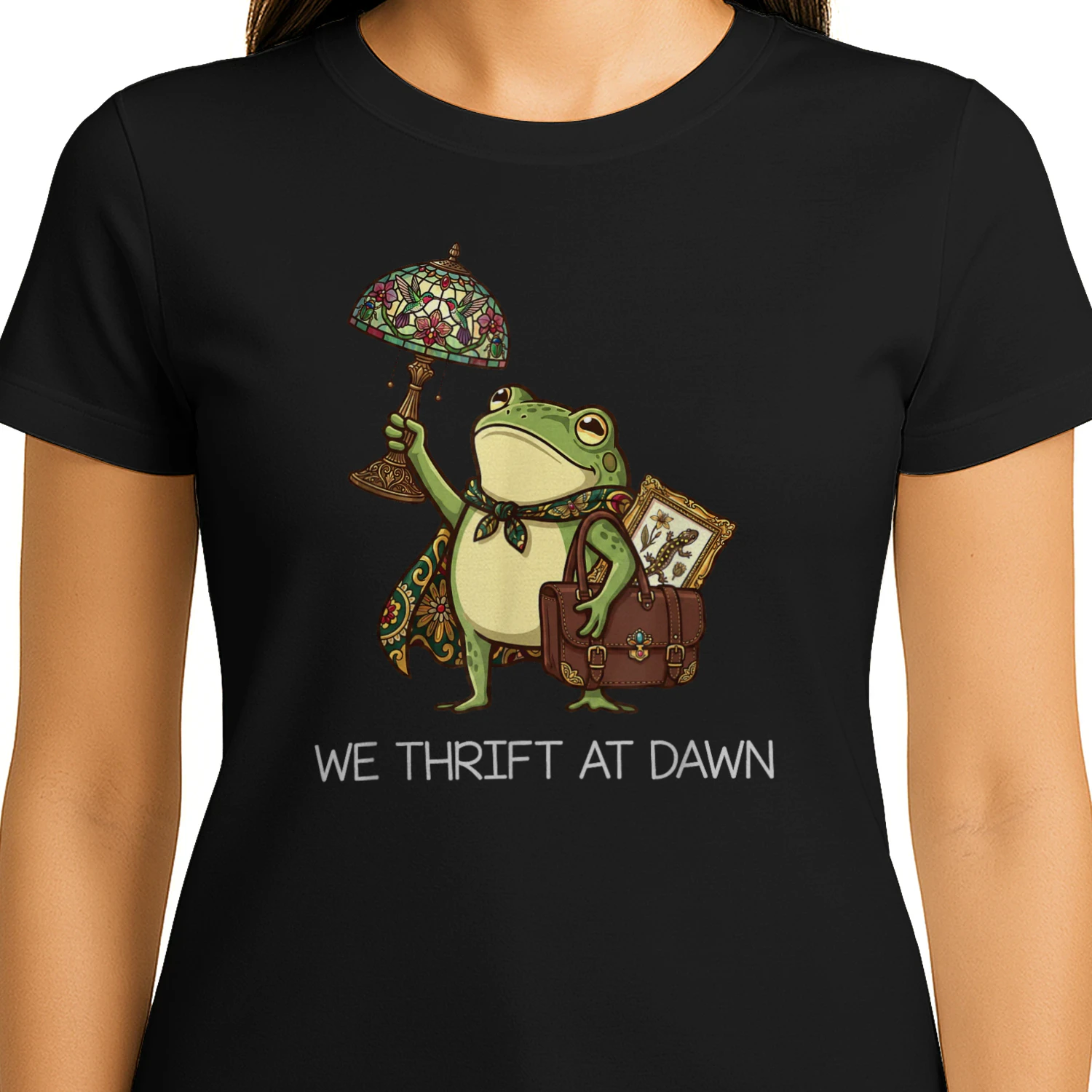 We Thrift At Dawn Vintage Funny Frog Thrifting Meme T-Shirt