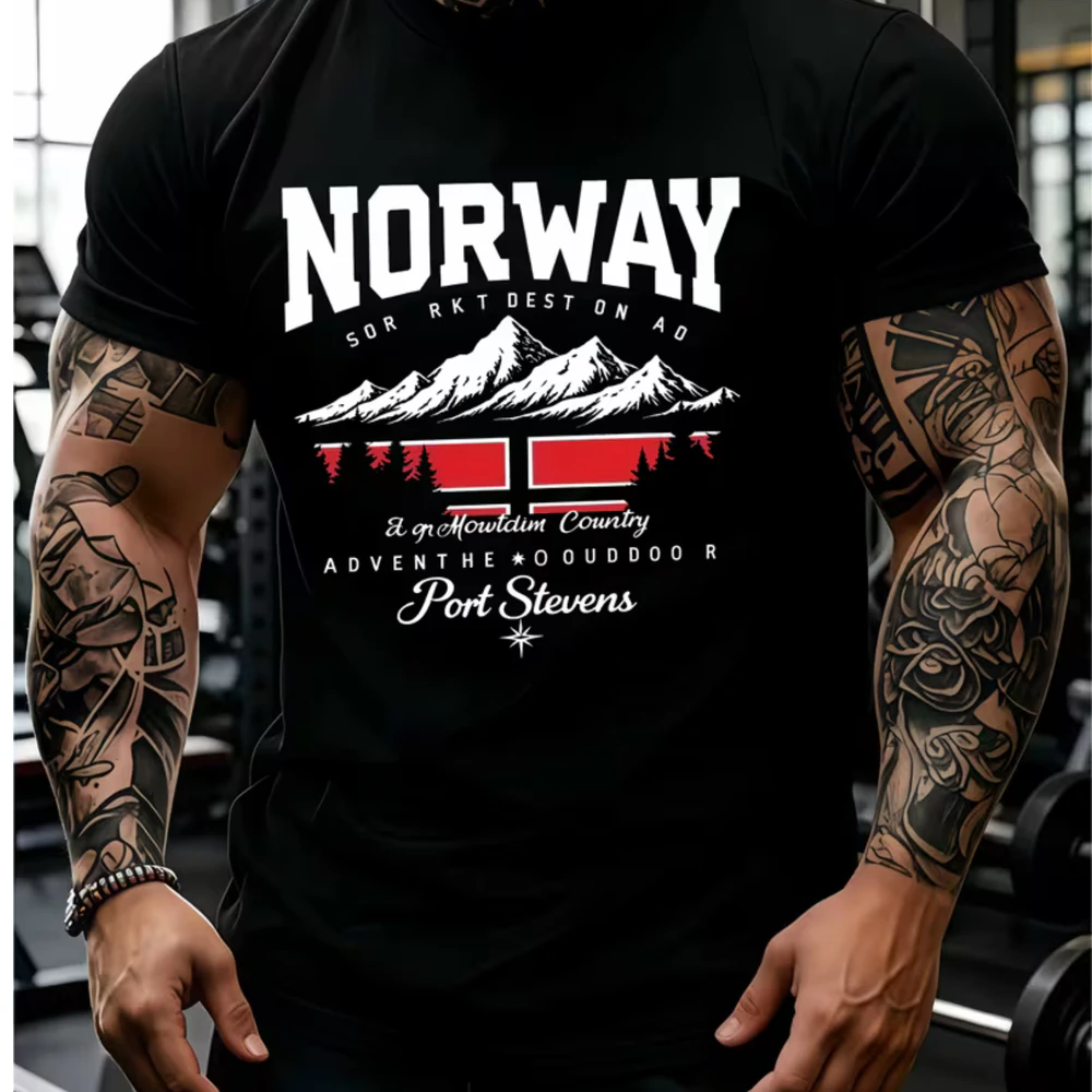 Norway Mountain Adventure T-Shirt – Vintage Norwegian Flag Hiking Tee for Outdoor Explorers & Nature Lovers