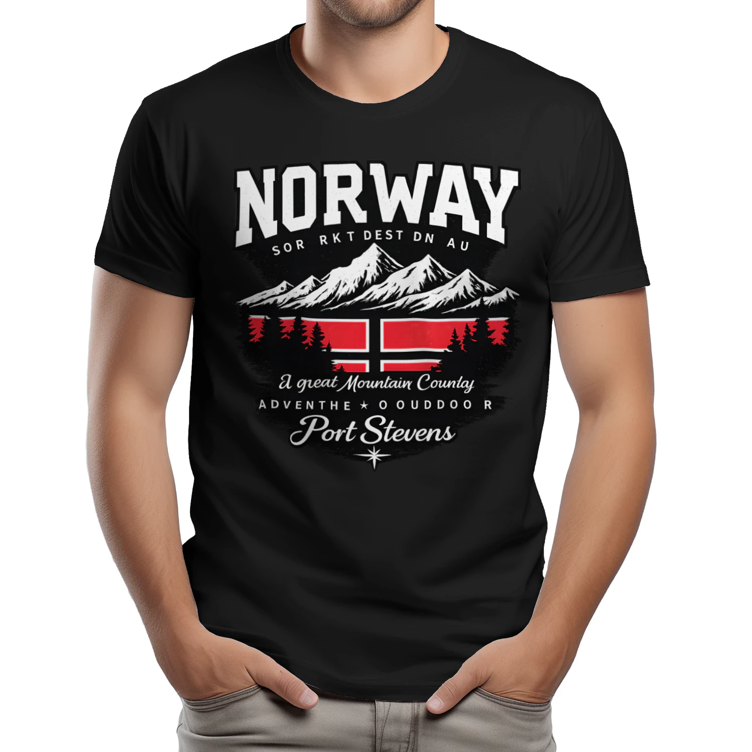 Norway Mountain Adventure T-Shirt – Vintage Norwegian Flag Hiking Tee for Outdoor Explorers & Nature Lovers