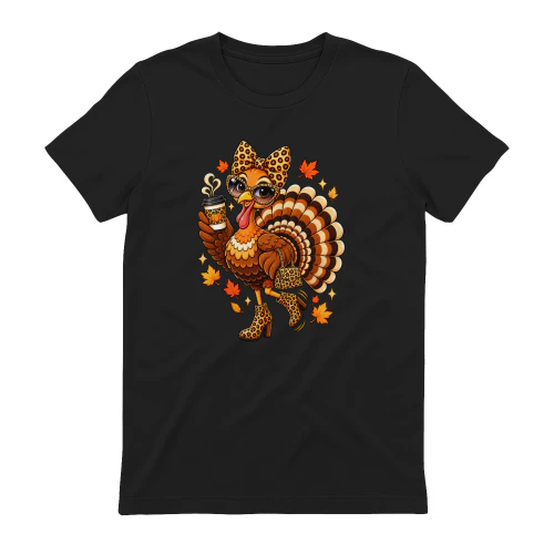 Cute Turkey Thanksgiving T-Shirt with Autumn Leaves