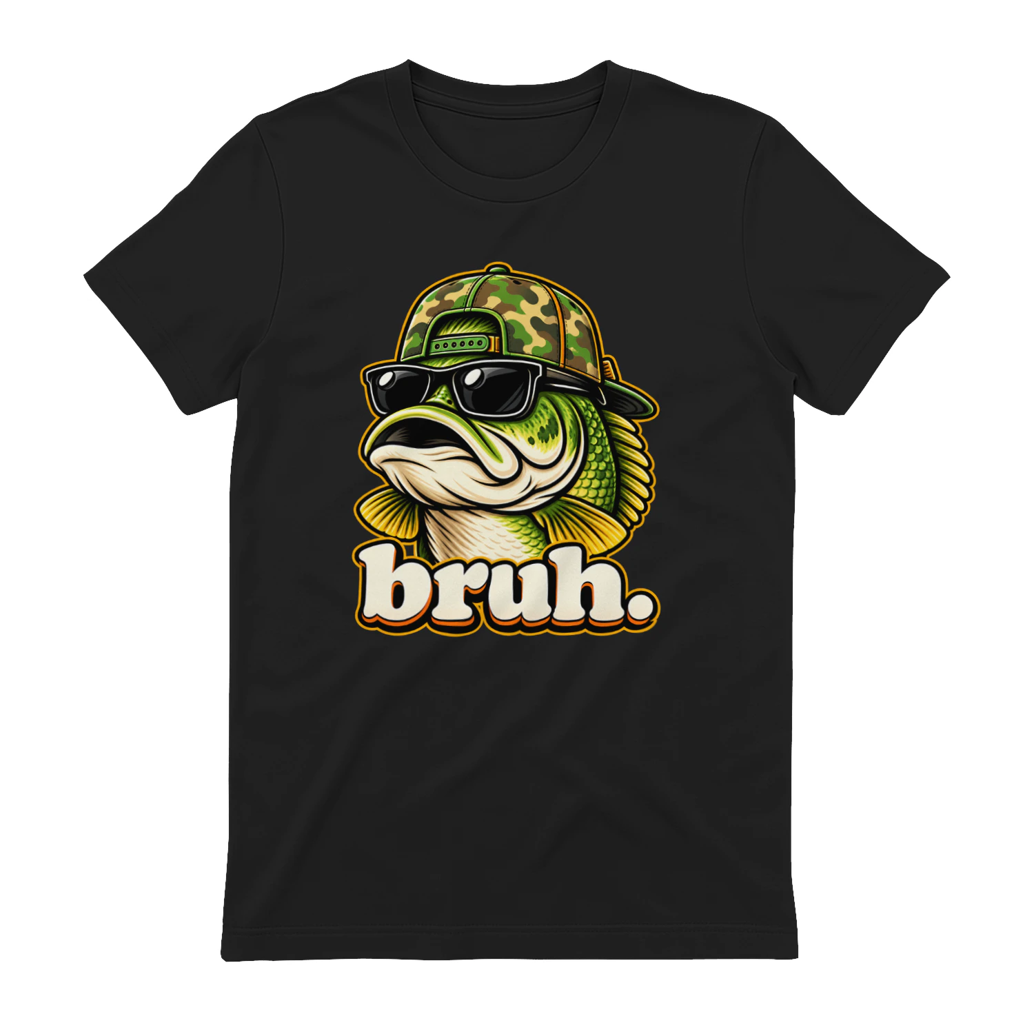 Bruh Bass Fish Sunglasses Funny Fishing T-Shirt