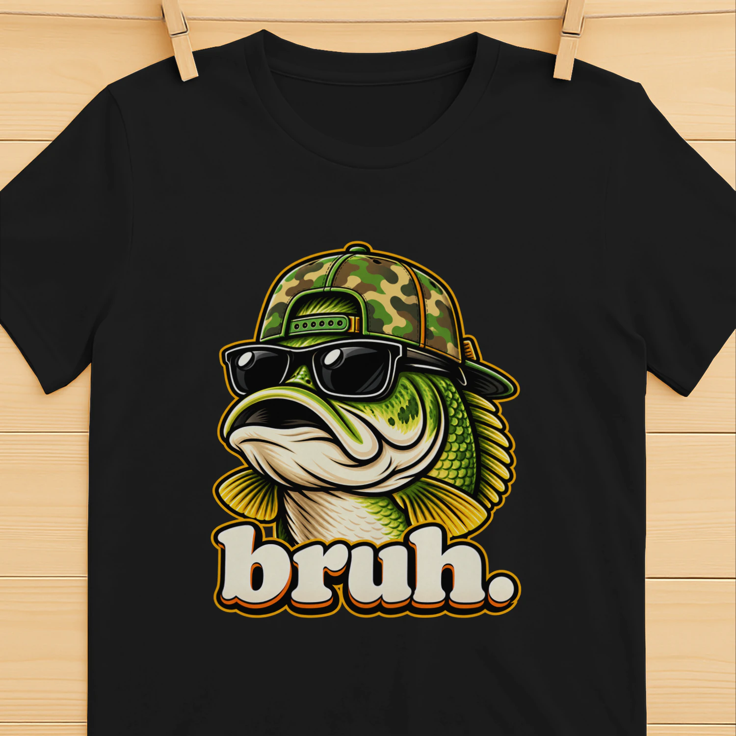 Bruh Bass Fish Sunglasses Funny Fishing T-Shirt