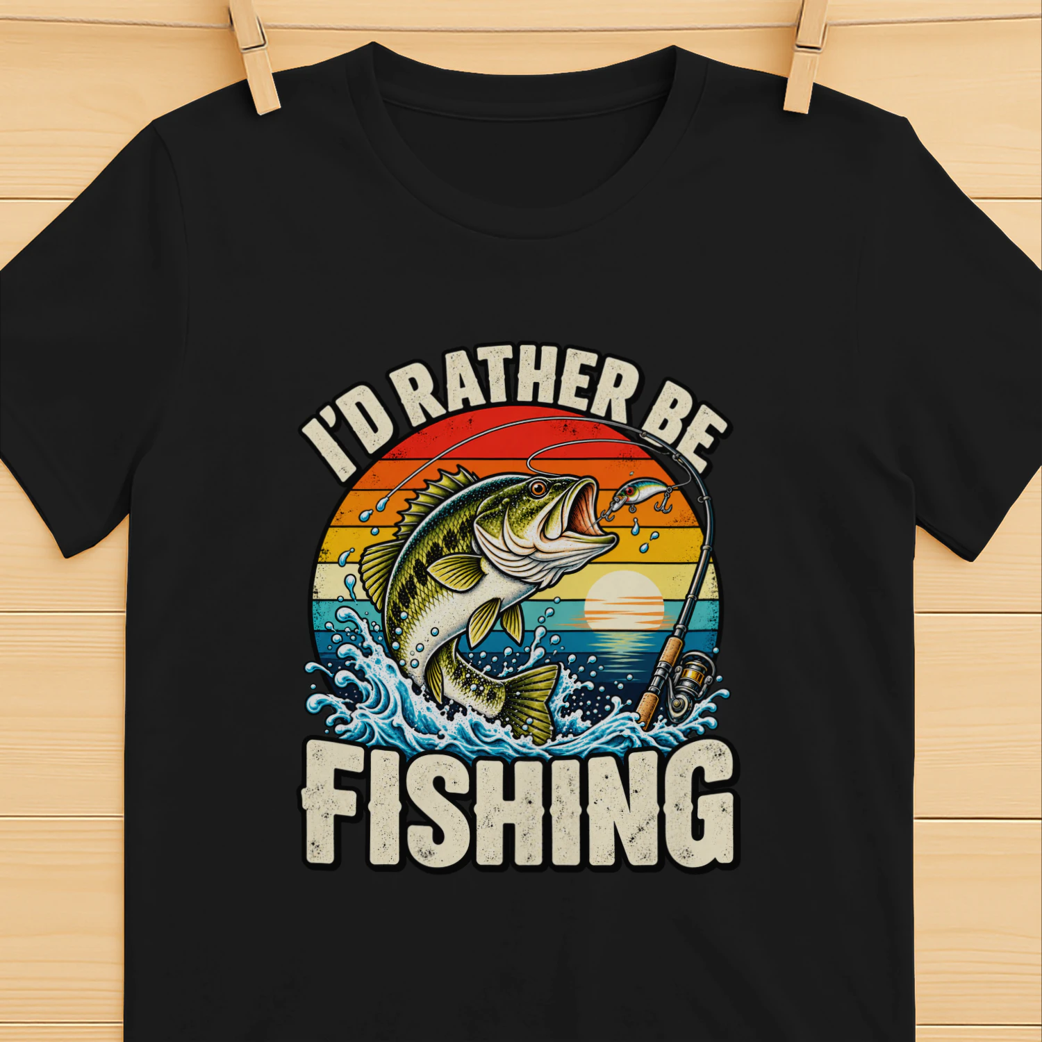 I’d Rather Be Fishing Retro Bass T-Shirt