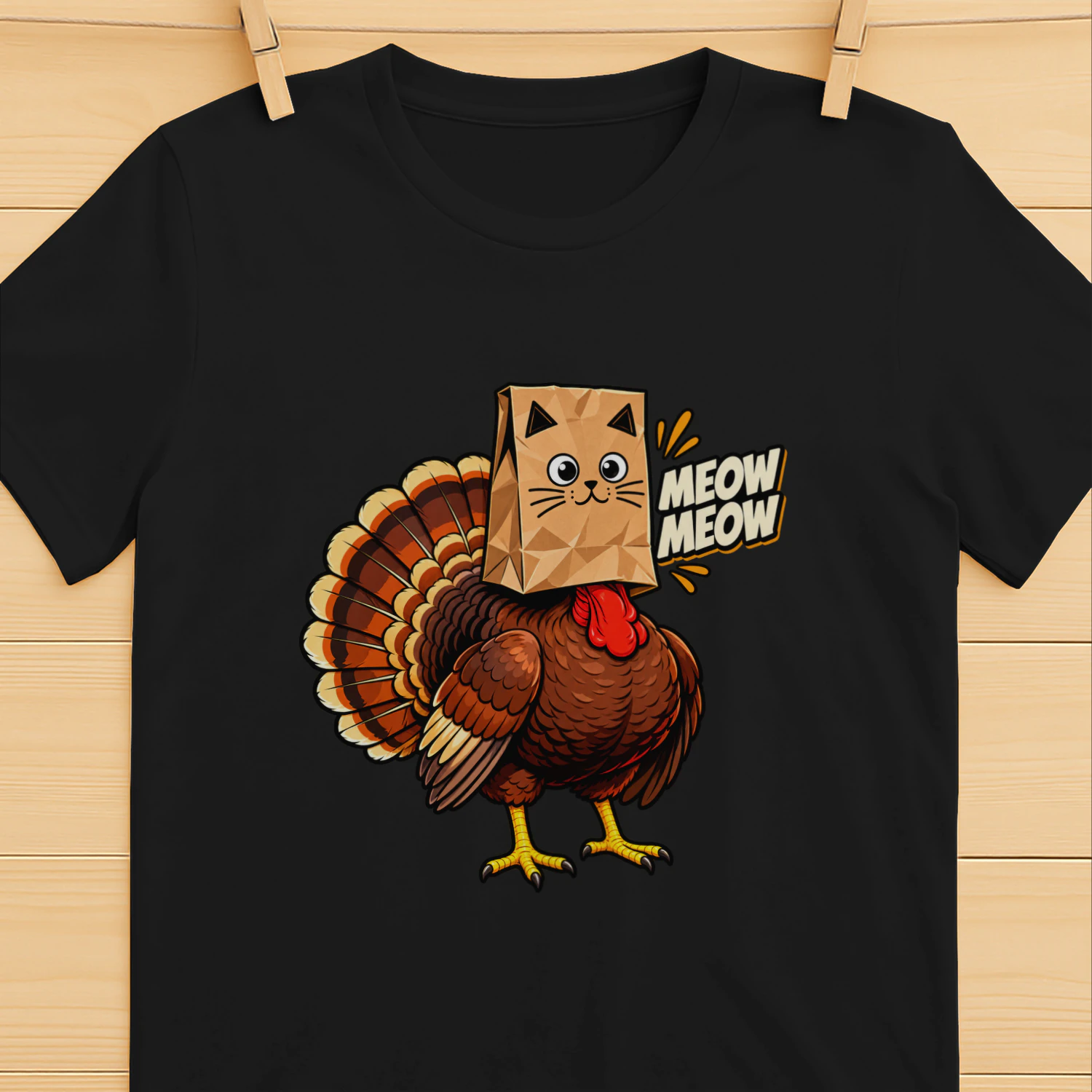 Meow Funny Turkey Disguise Thanksgiving T-Shirt