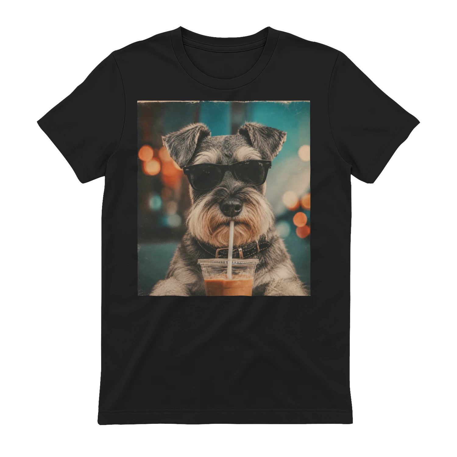Vintage Schnauzer Drinking Coffee