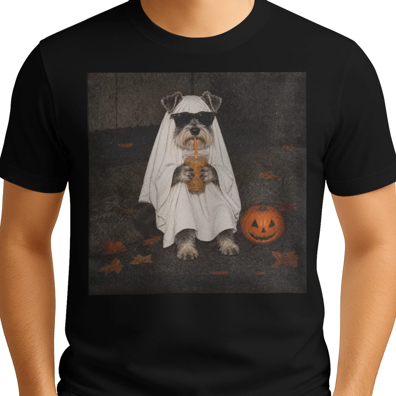 Cool Ghost Schnauzer Halloween Portrait