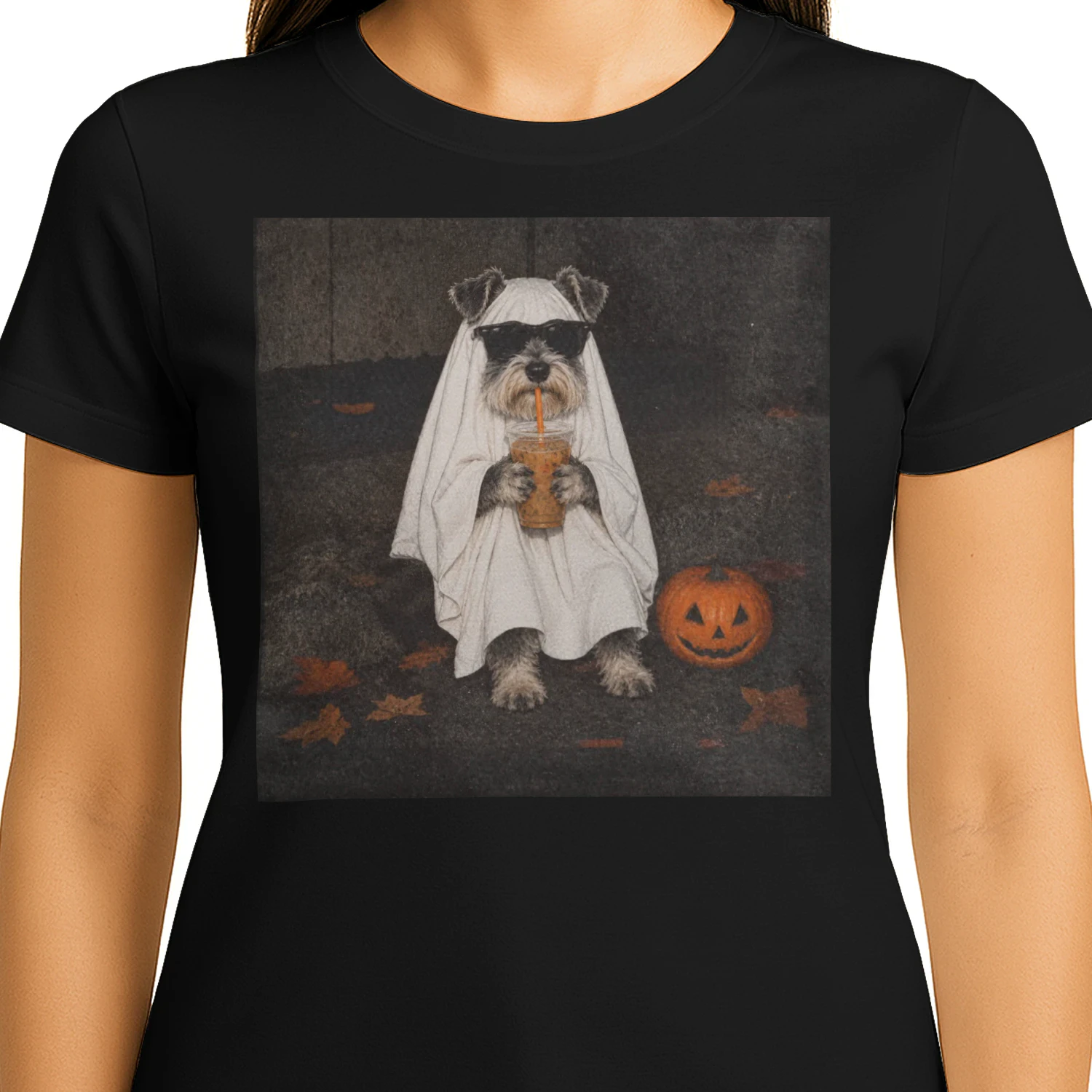 Cool Ghost Schnauzer Halloween Portrait