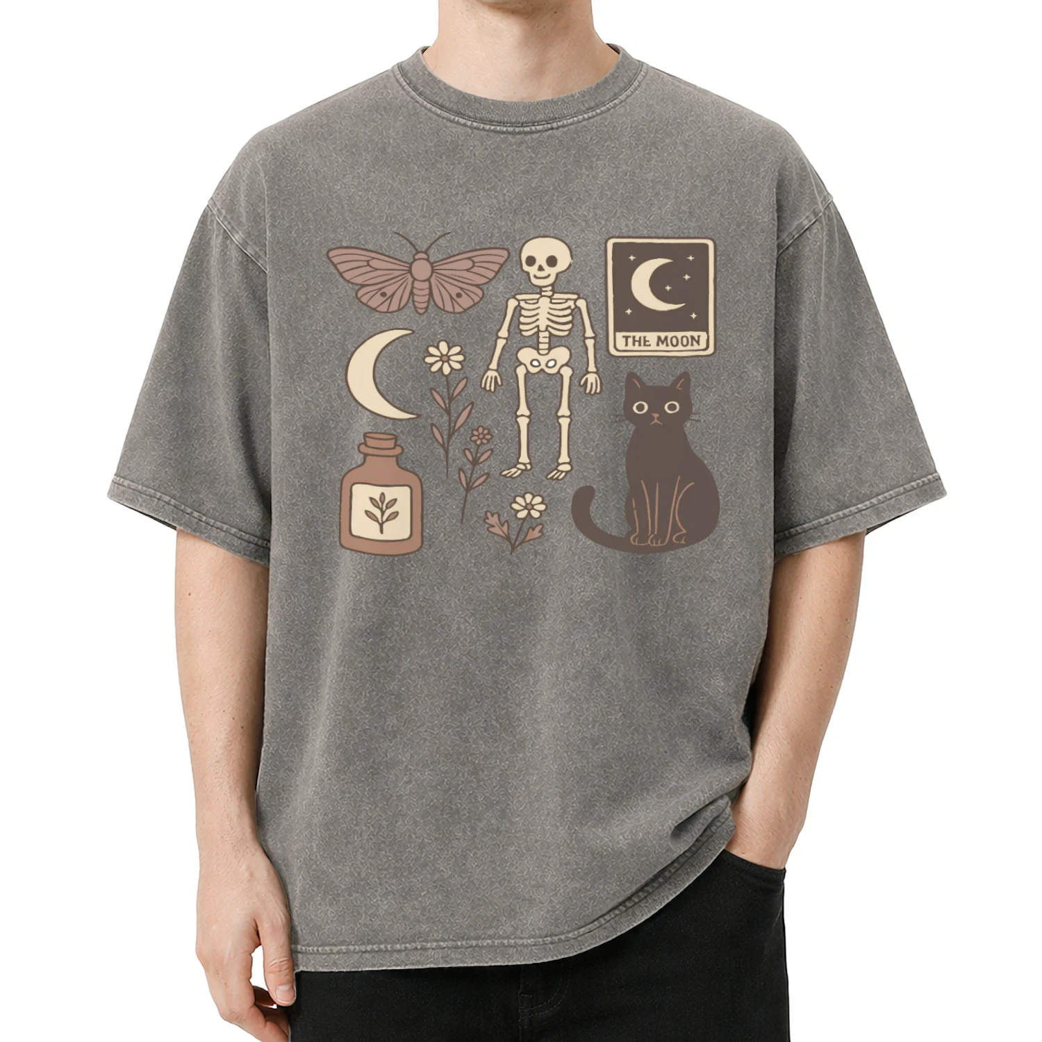 The Moon Witchy Skeleton & Black Cat Graphic Design